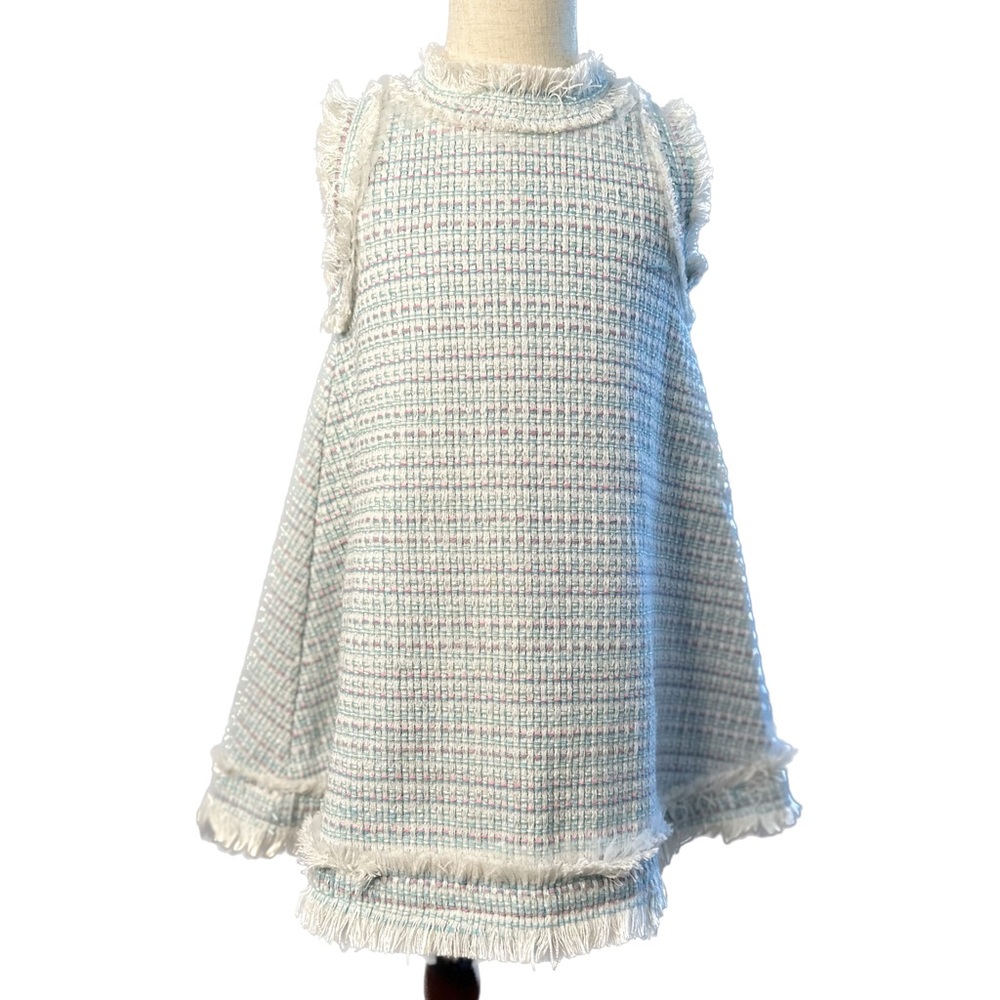 Light blue and pink tweed dress in size 5y.